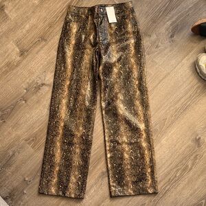 Mango Snake Print Wide Leg Pants - Brown and Black
